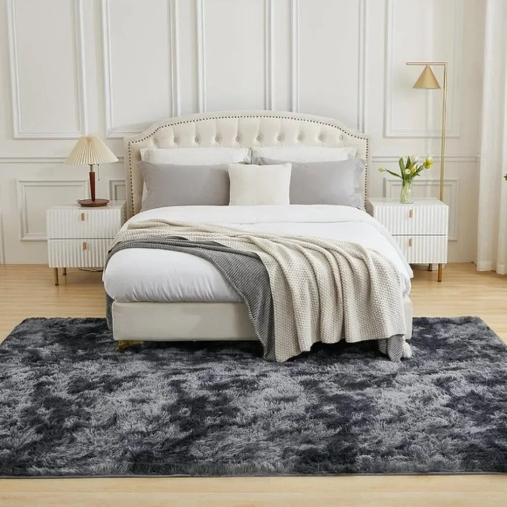 New 4x6 Shag Area Rug, Tie-Dyed Dark Grey, Soft Plush Non-Skid Rug for Room